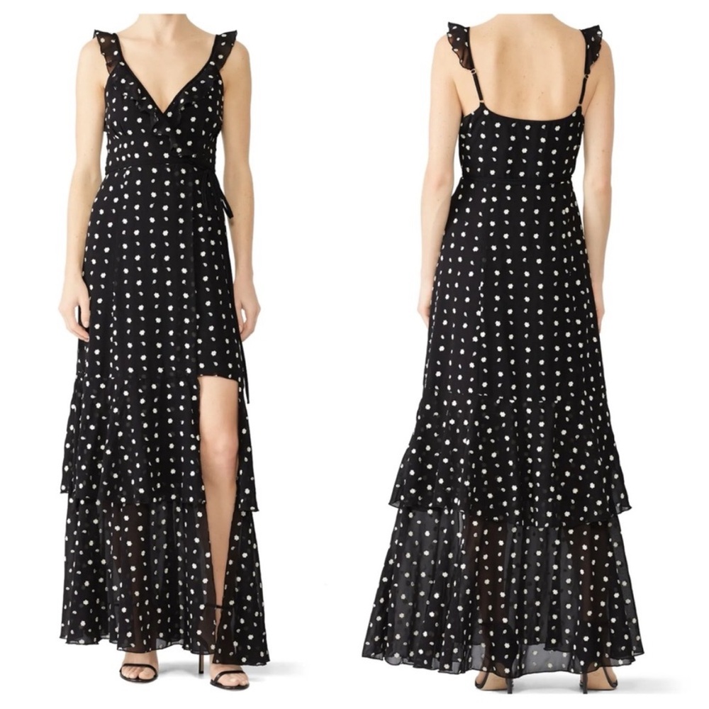 Hutch Georgia Black Embroidered Floral Maxi Wrap Dress (Size M)